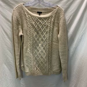 Talbots Cable Knit Cream Embellished Knit Sweater Top